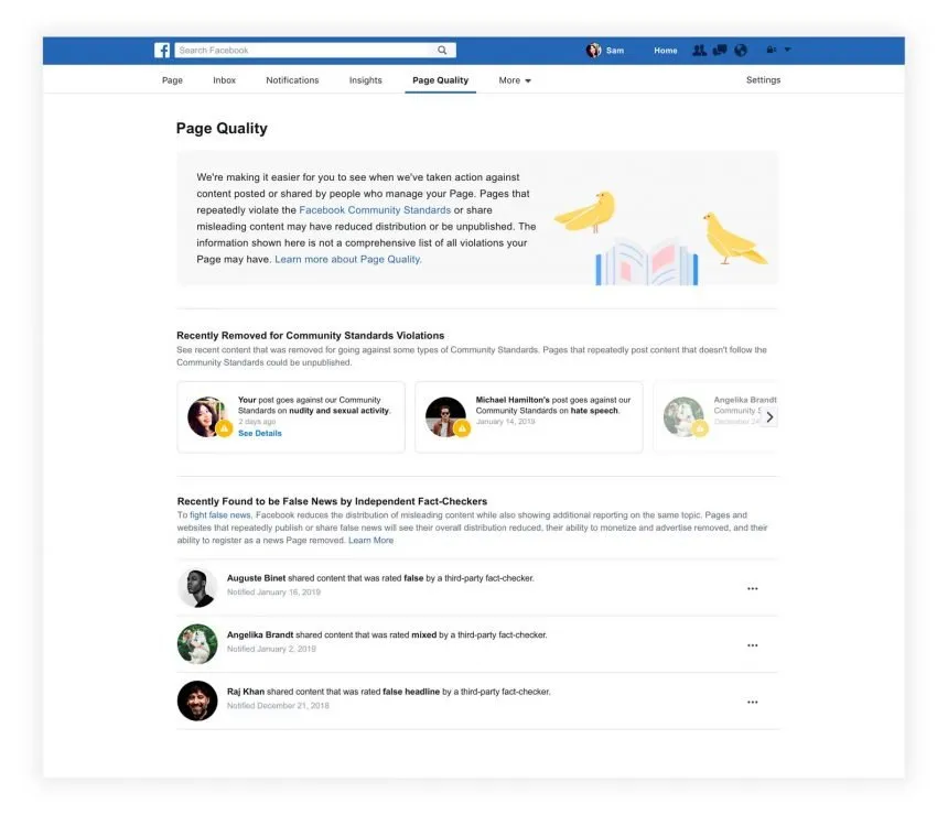 ¡No publiques clickbait en Facebook! 1 Calidad de Página, la pestaña con la que Facebook lucha contra los bulos