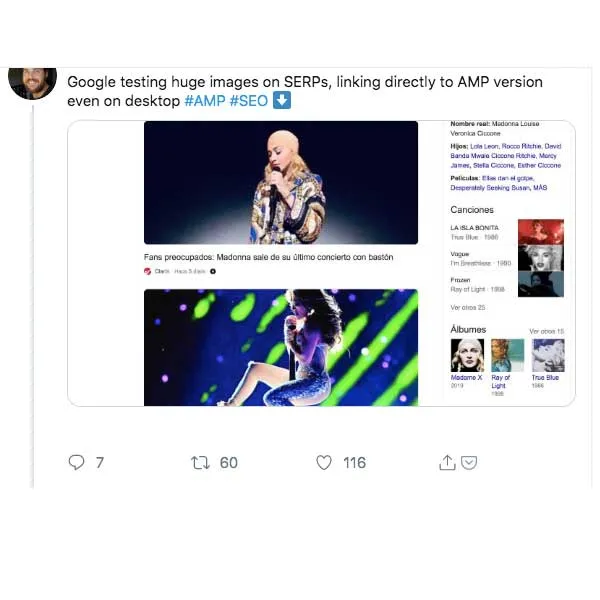 Google prueba noticias AMP con fotos gigantes en sus búsquedas en escritorio