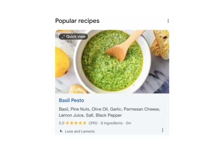 Google prueba Quick View, otro módulo caníbal. ¿Leer recetas sin hacer clic en el enlace?