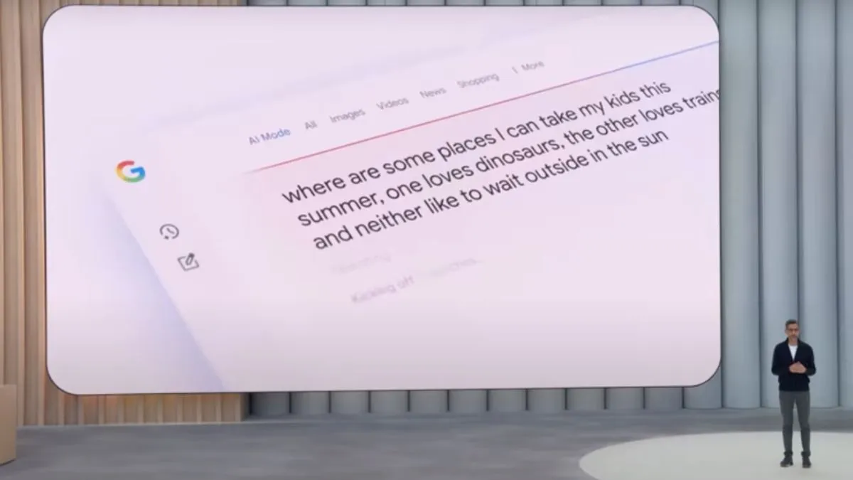 "¿Cuántos periodistas se quedarán sin trabajo por culpa de Google?". La pregunta de Barry Schwartz, en Google I/O 1 El CEO de Alphabet, Sundar Pichai, en Google I/O 2025